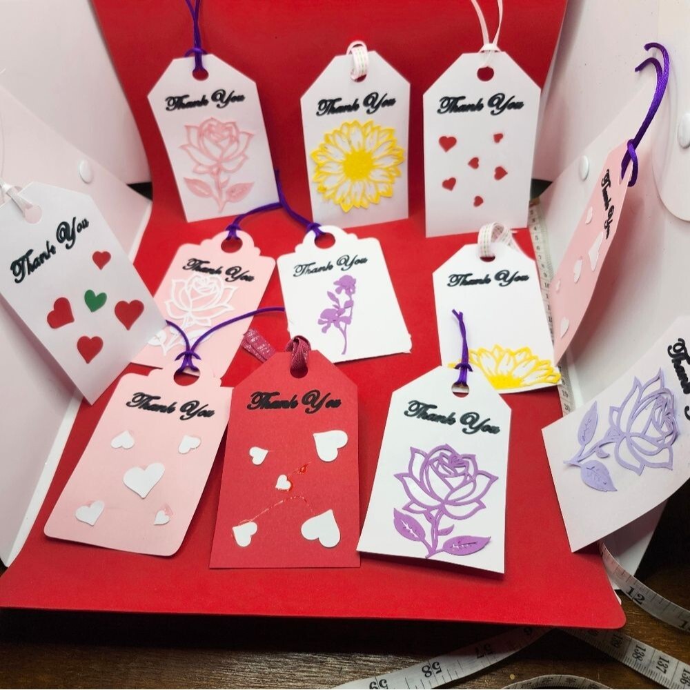 Hand Crafted  Floral  Colorful Gift Tags Thank You Cards Set of 12 - Picture 3 of 7